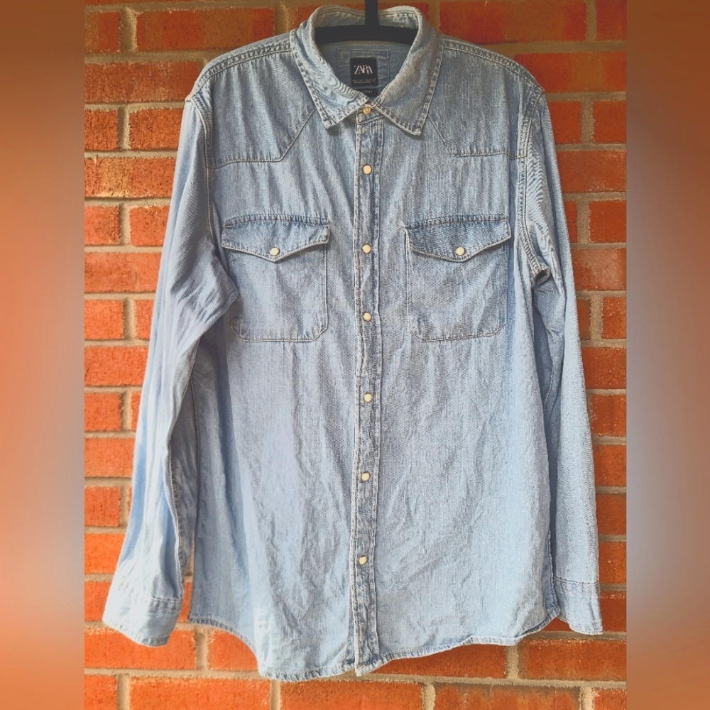 Zara US L light blue denim shirt